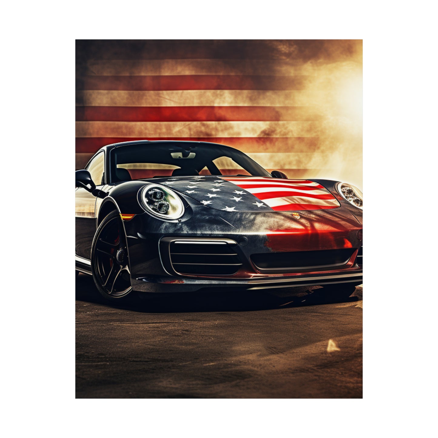 Premium Matte Vertical Posters Abstract American Flag Background Porsche 1