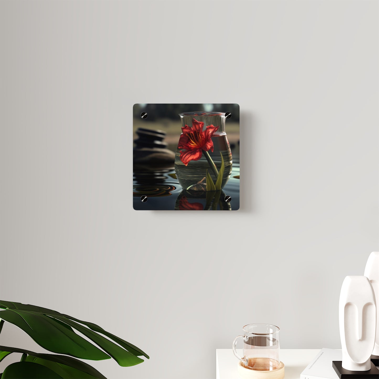 Acrylic Wall Art Panels Red Lily in a Glass vase 4