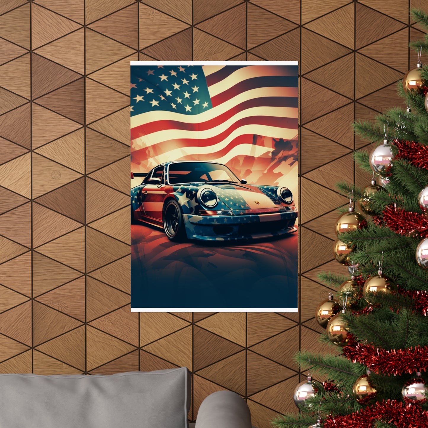 Premium Matte Vertical Posters Abstract American Flag Background Porsche 4