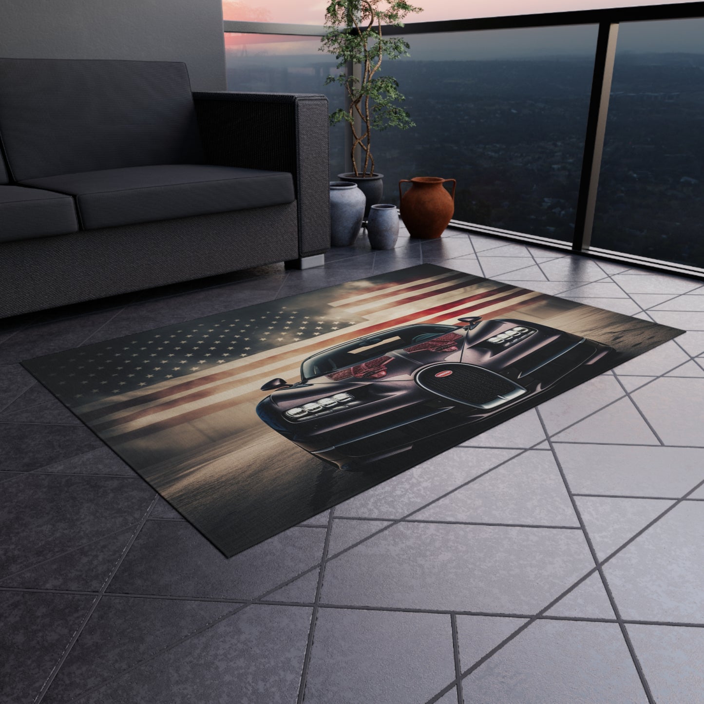 Outdoor Rug  American Flag Background Bugatti 2