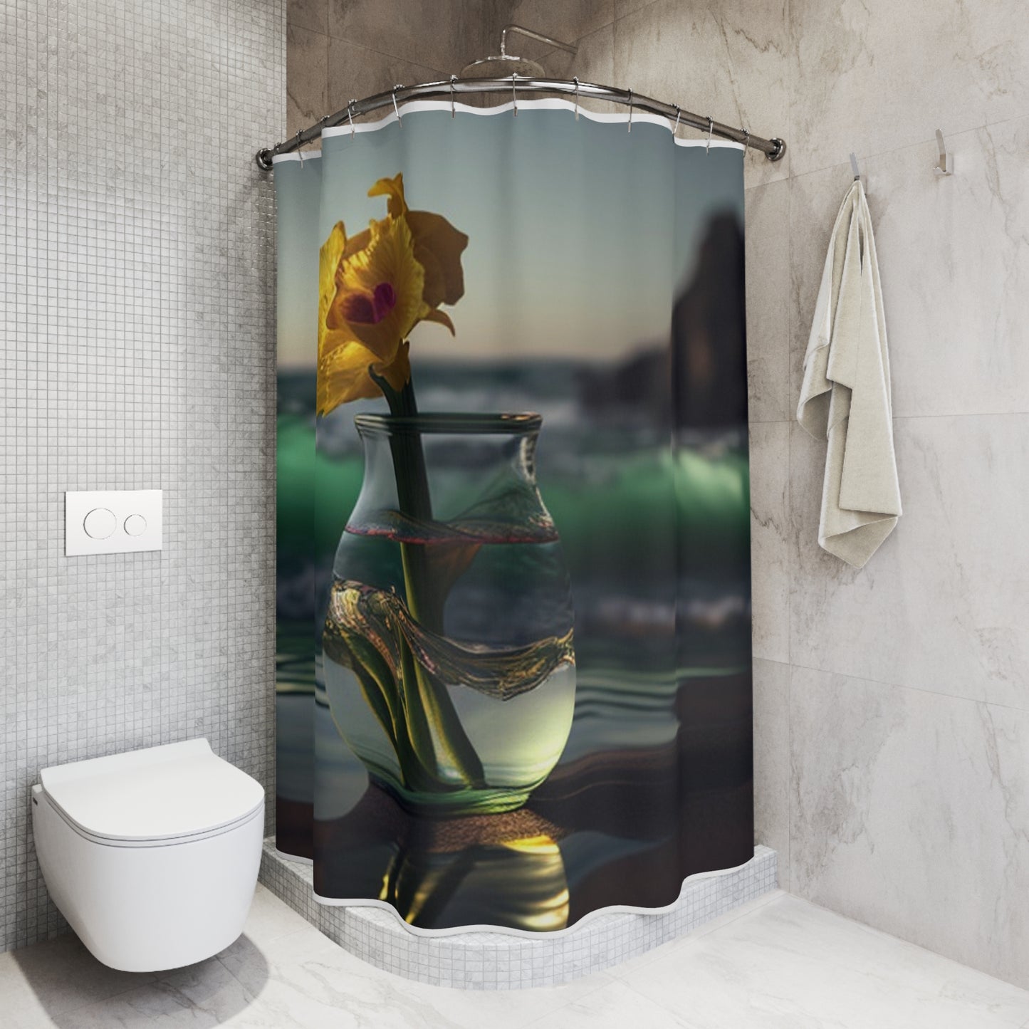 Polyester Shower Curtain Yellow Gladiolus glass 1