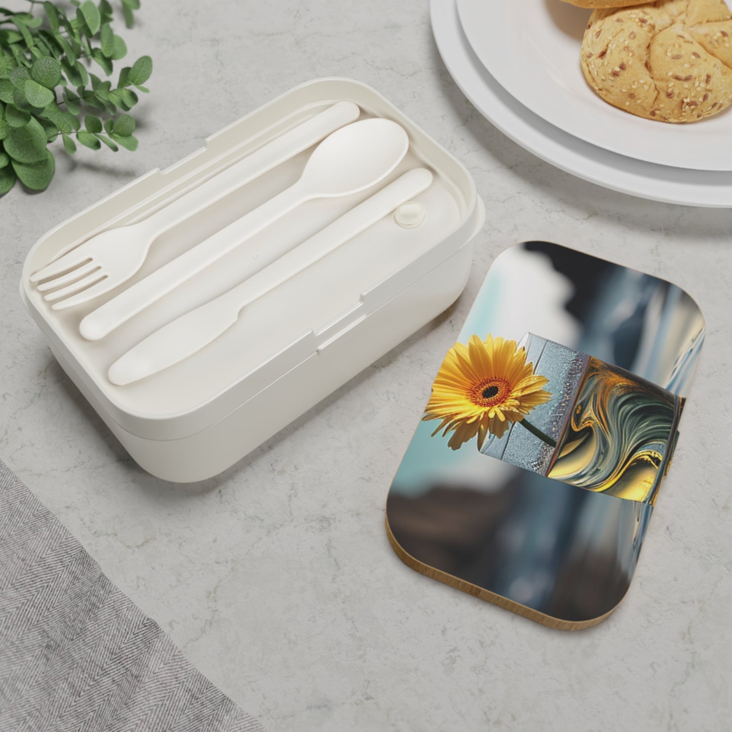 Bento Lunch Box yello Gerbera glass 2