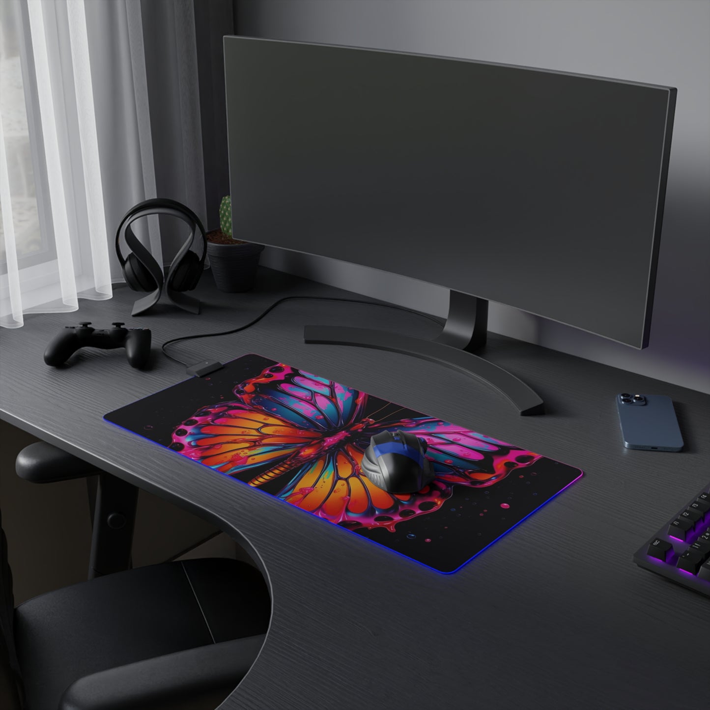 LED Gaming Mouse Pad Pink Butterfly Flair 1