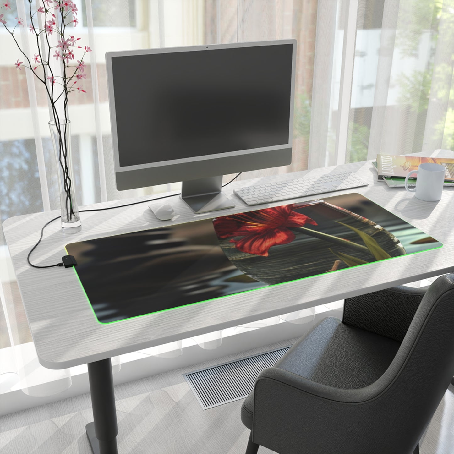 LED Gaming Mouse Pad Red Lily in a Glass vase 4