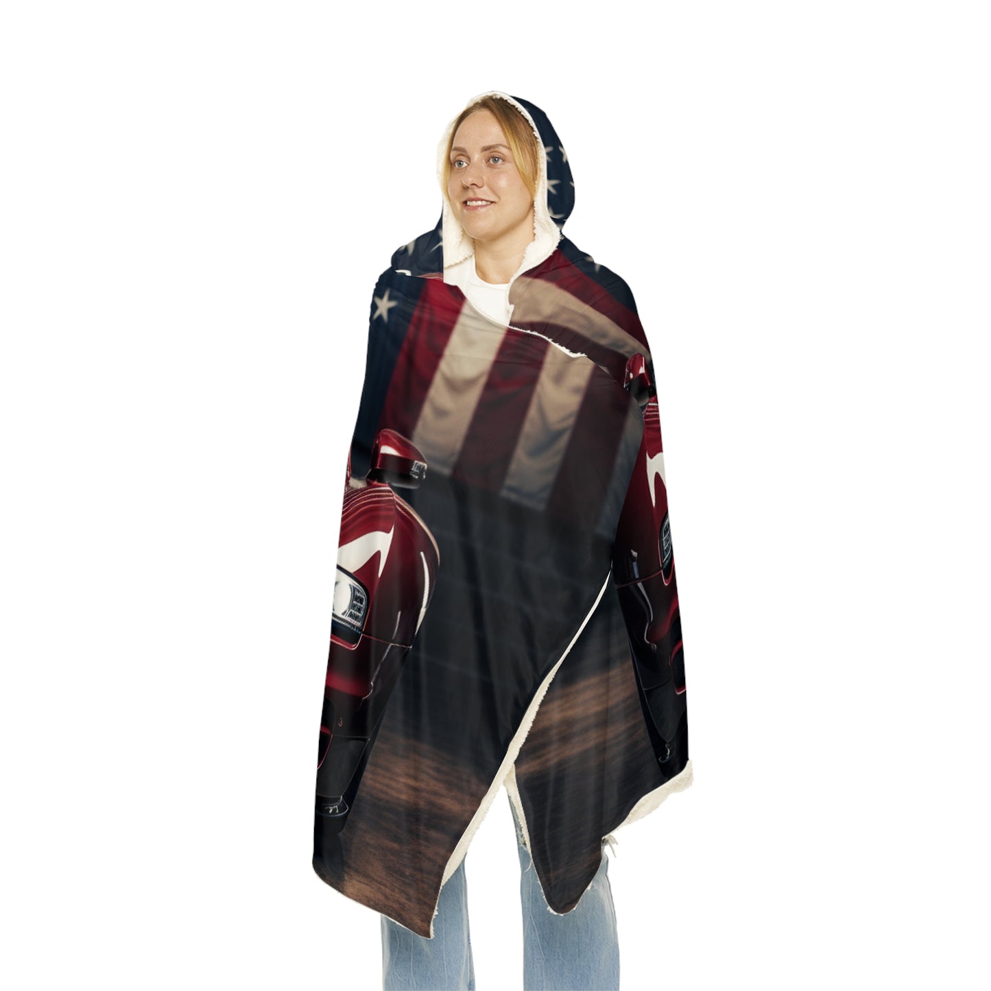 Snuggle Hooded Blanket American Flag Background Bugatti 1