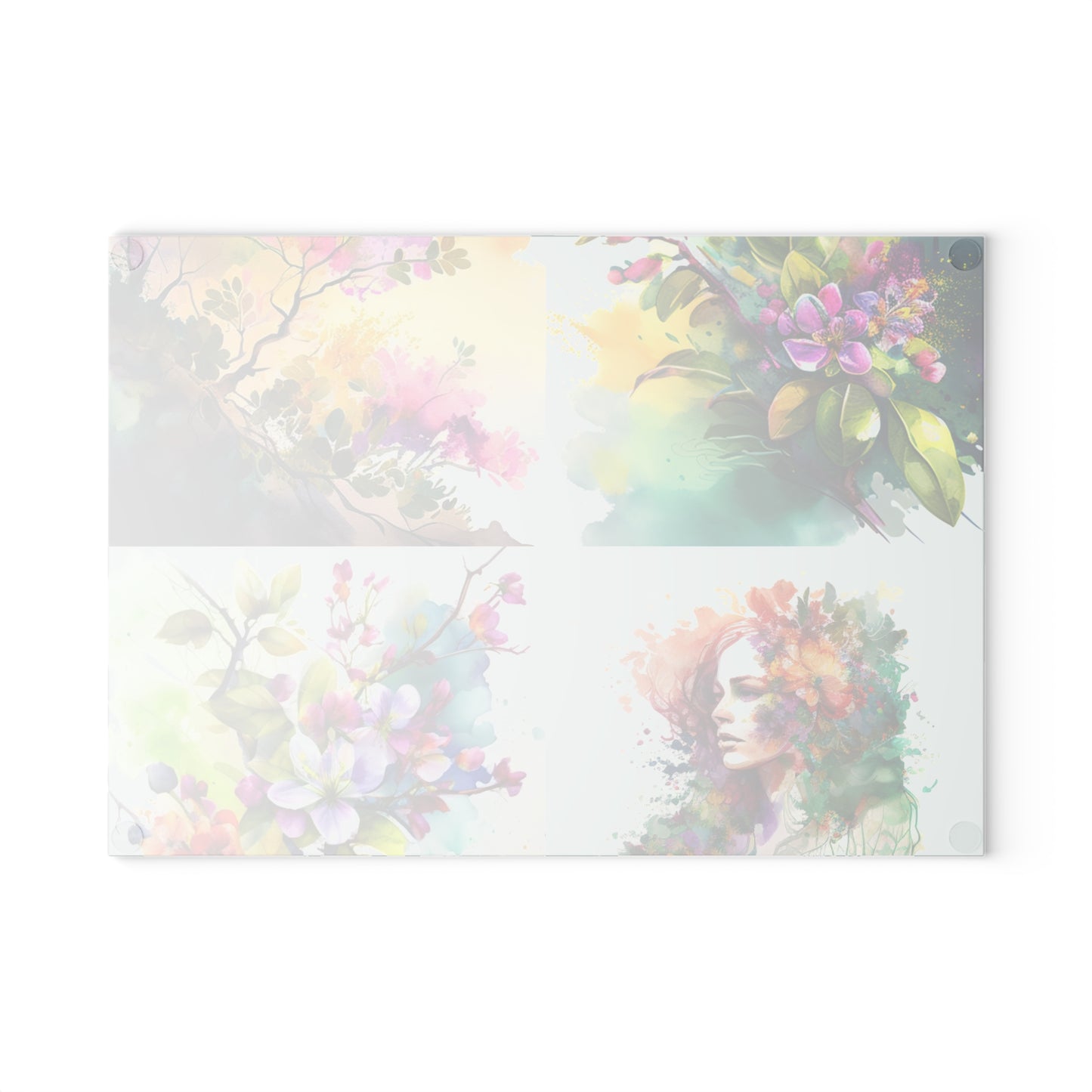 Glass Cutting Board Mother Nature Bright Spring Colors Realistic Watercolor 5