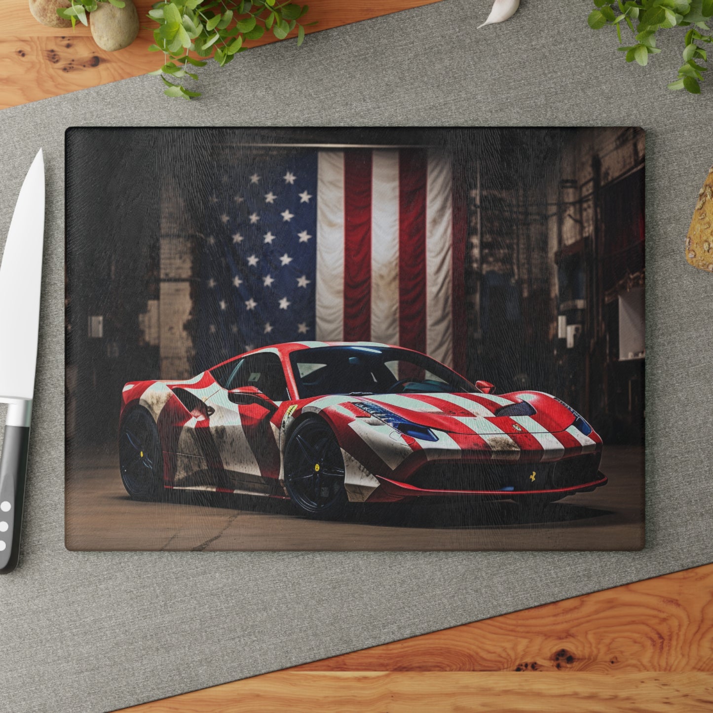 Glass Cutting Board American Flag Farrari 2