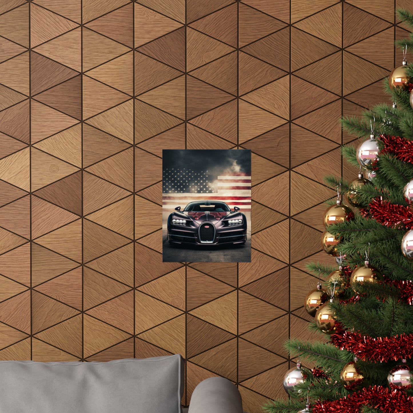 Premium Matte Vertical Posters American Flag Background Bugatti 2