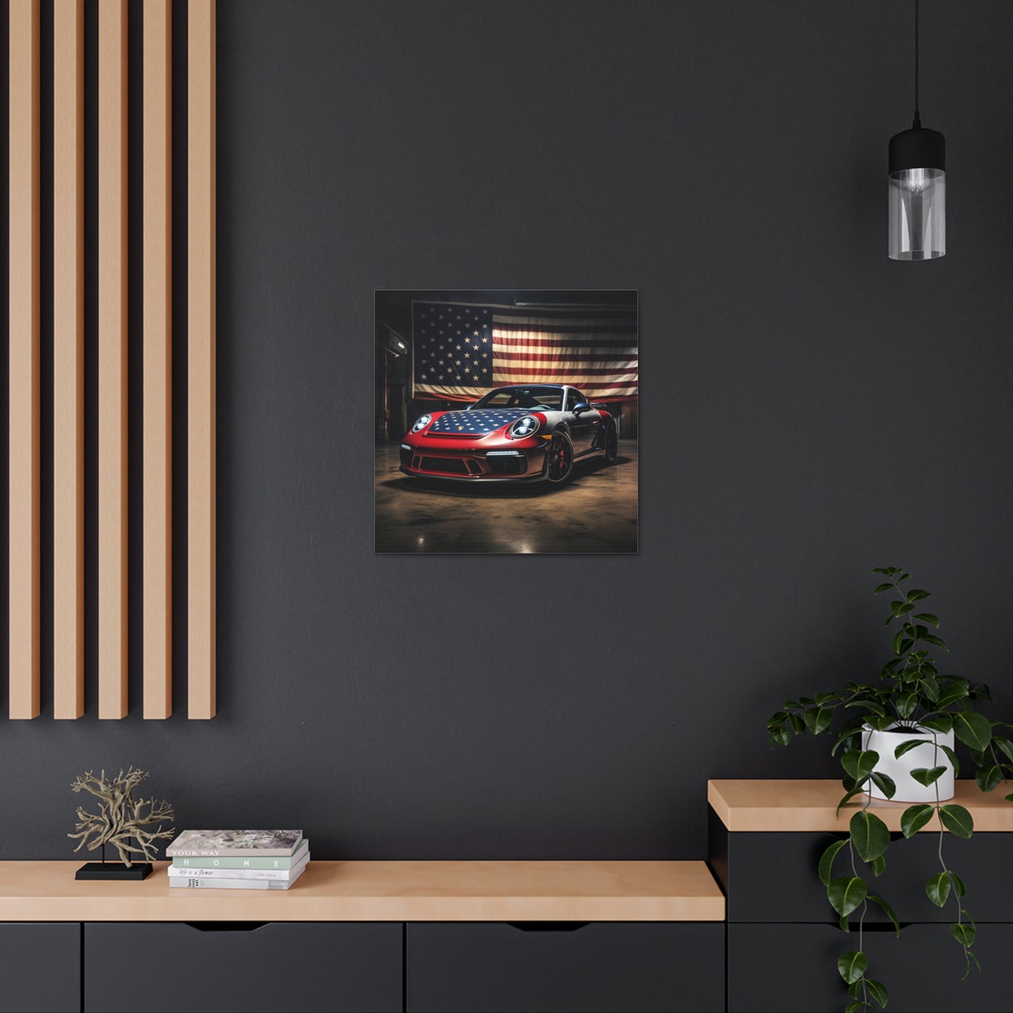 Canvas Gallery Wraps American Flag Background Porsche 1