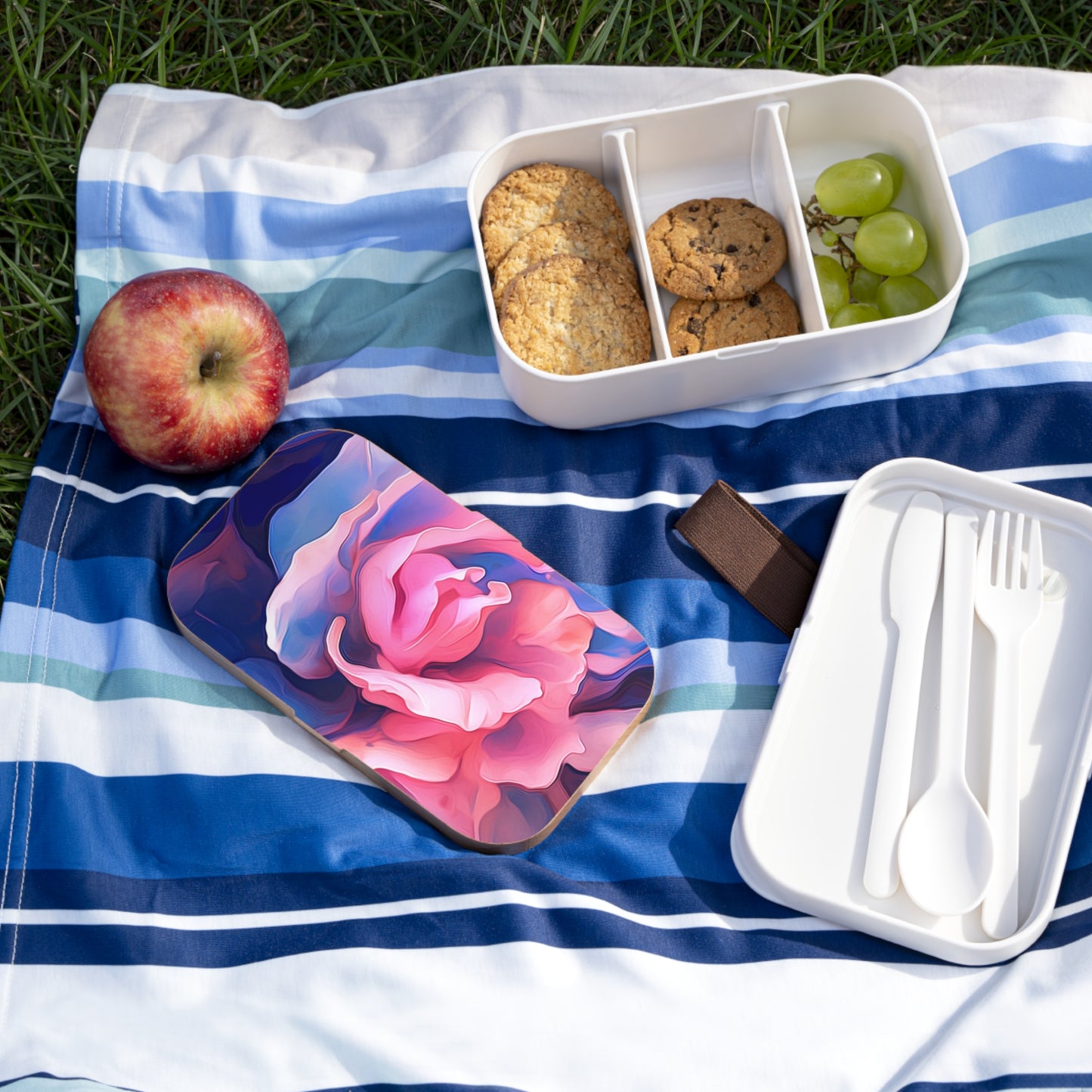 Bento Lunch Box Pink & Blue Tulip Rose 1