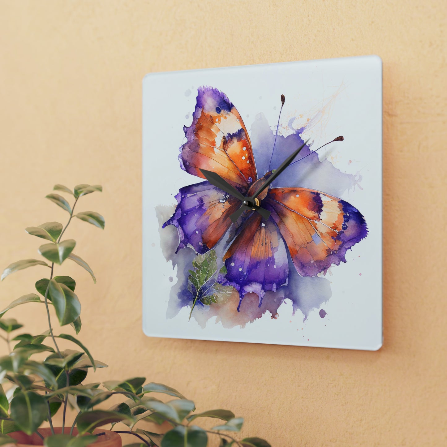 Acrylic Wall Clock MerlinRose Watercolor Butterfly 2