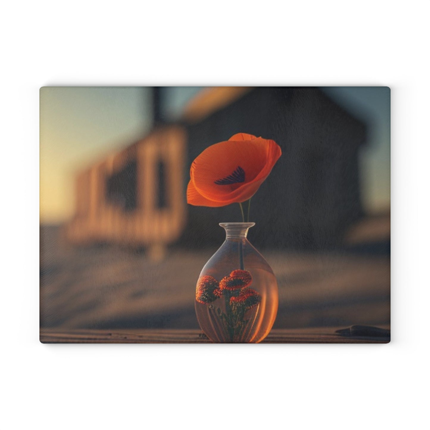 Glass Cutting Board Orange Poppy in a Vase 3