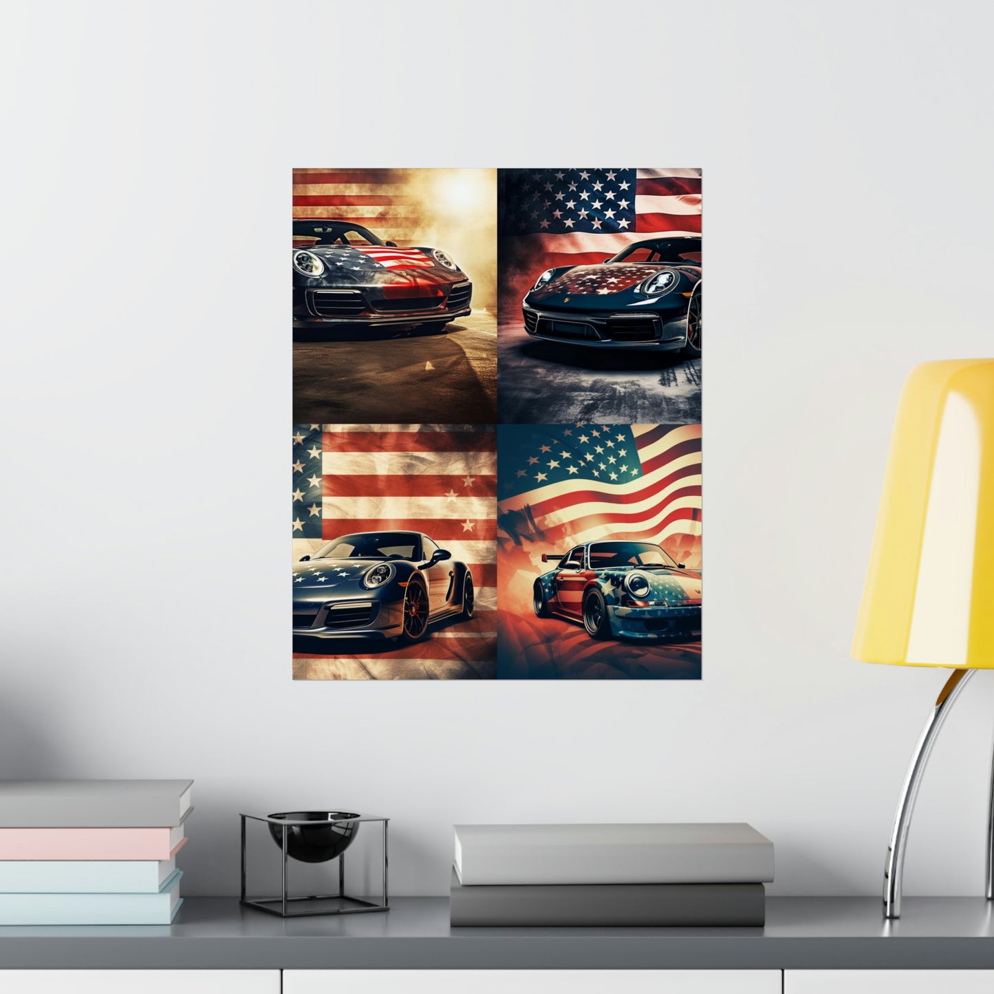 Premium Matte Vertical Posters Abstract American Flag Background Porsche 5