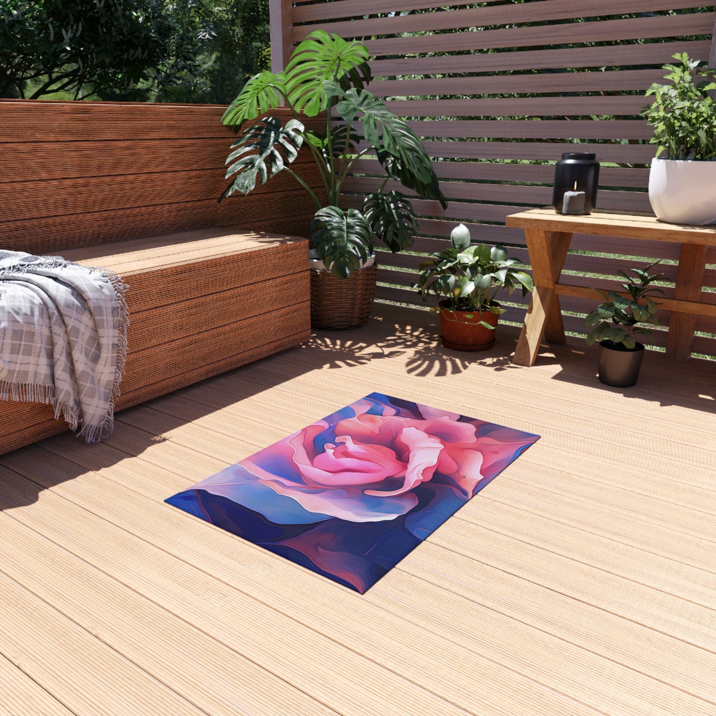 Outdoor Rug  Pink & Blue Tulip Rose 1