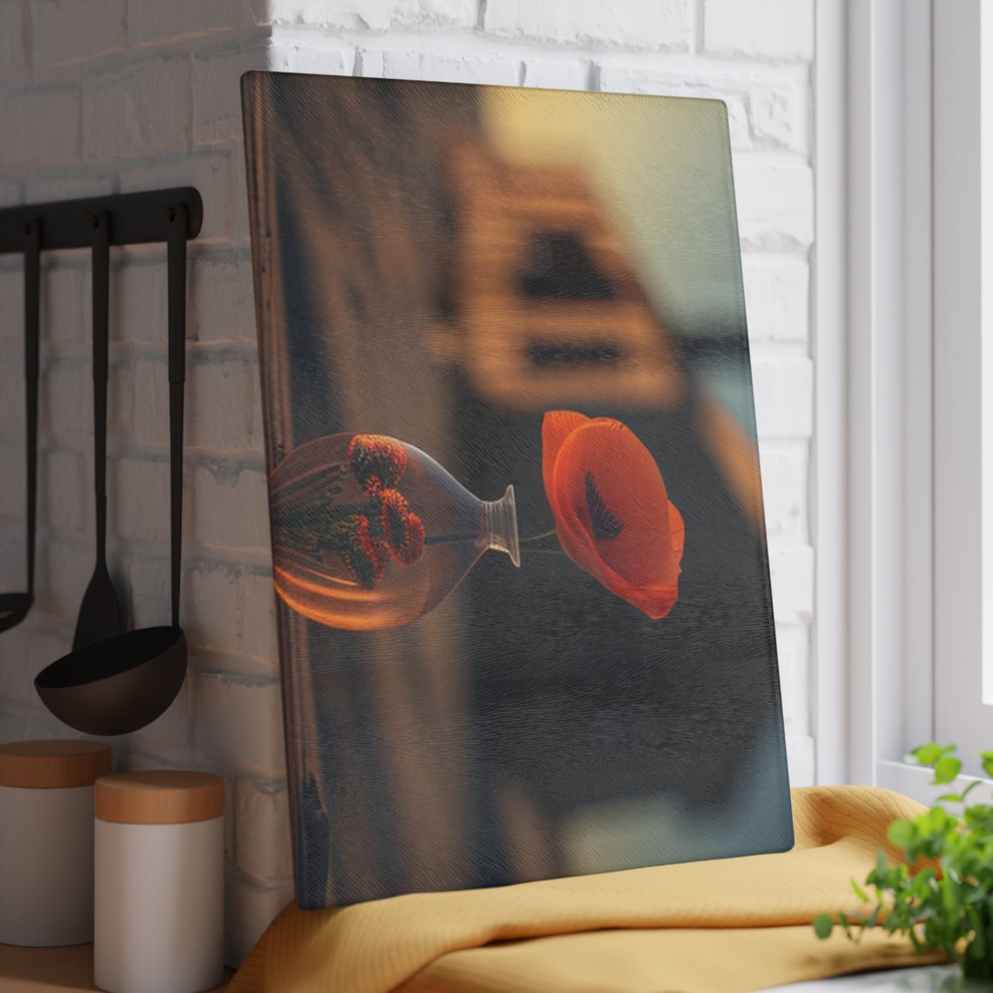 Glass Cutting Board Orange Poppy in a Vase 3