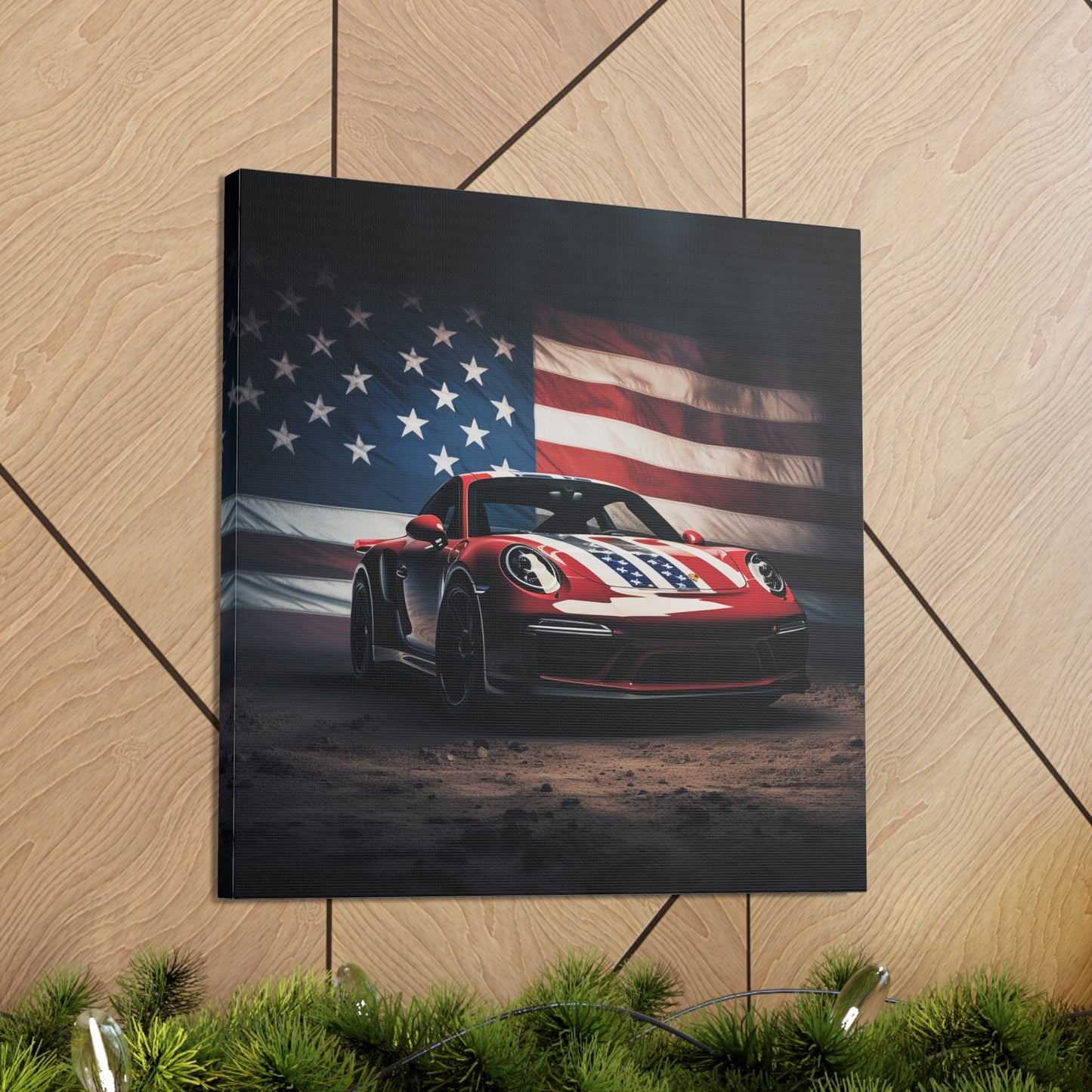 Canvas Gallery Wraps American Flag Background Porsche 3