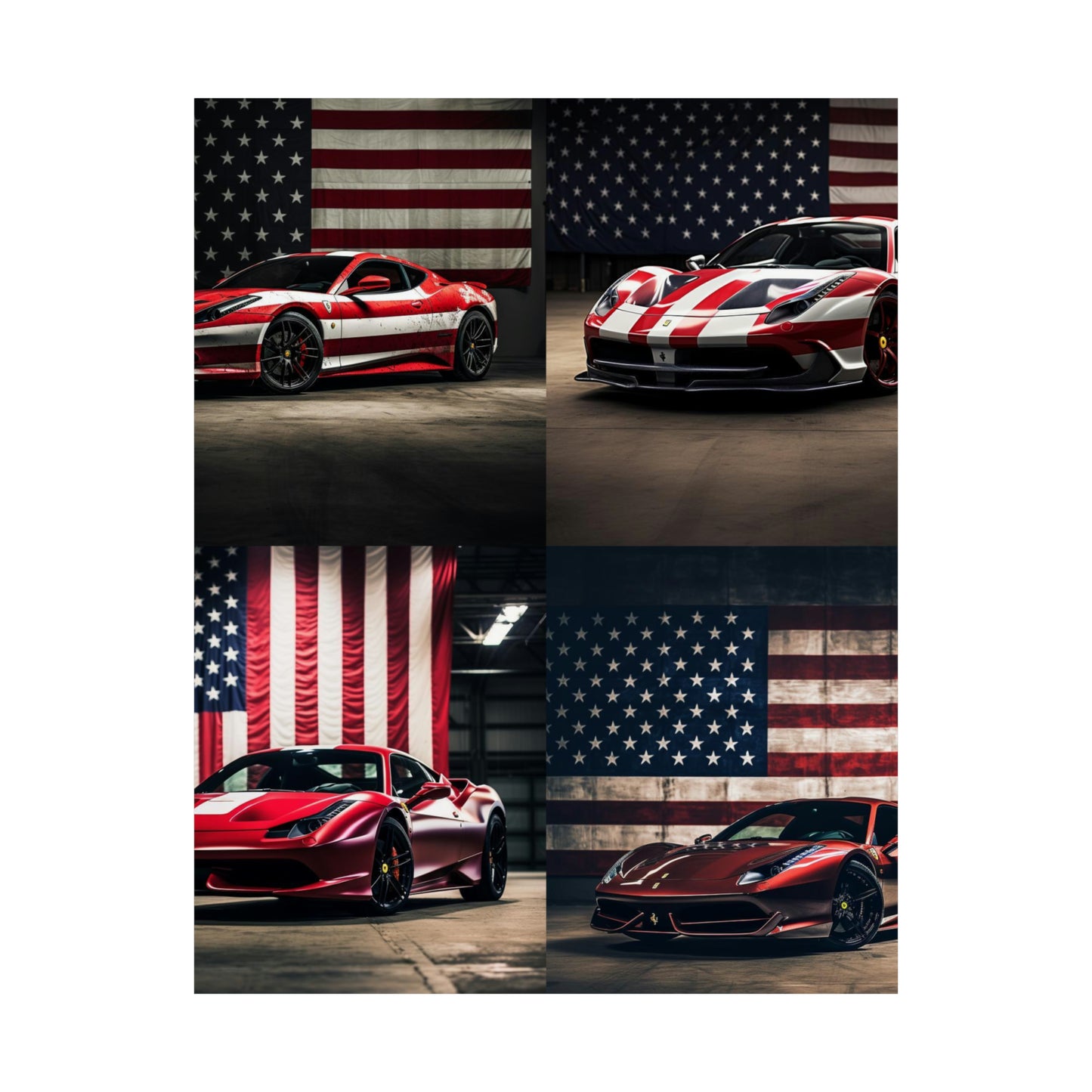 Premium Matte Vertical Posters American Flag Background Ferrari 5