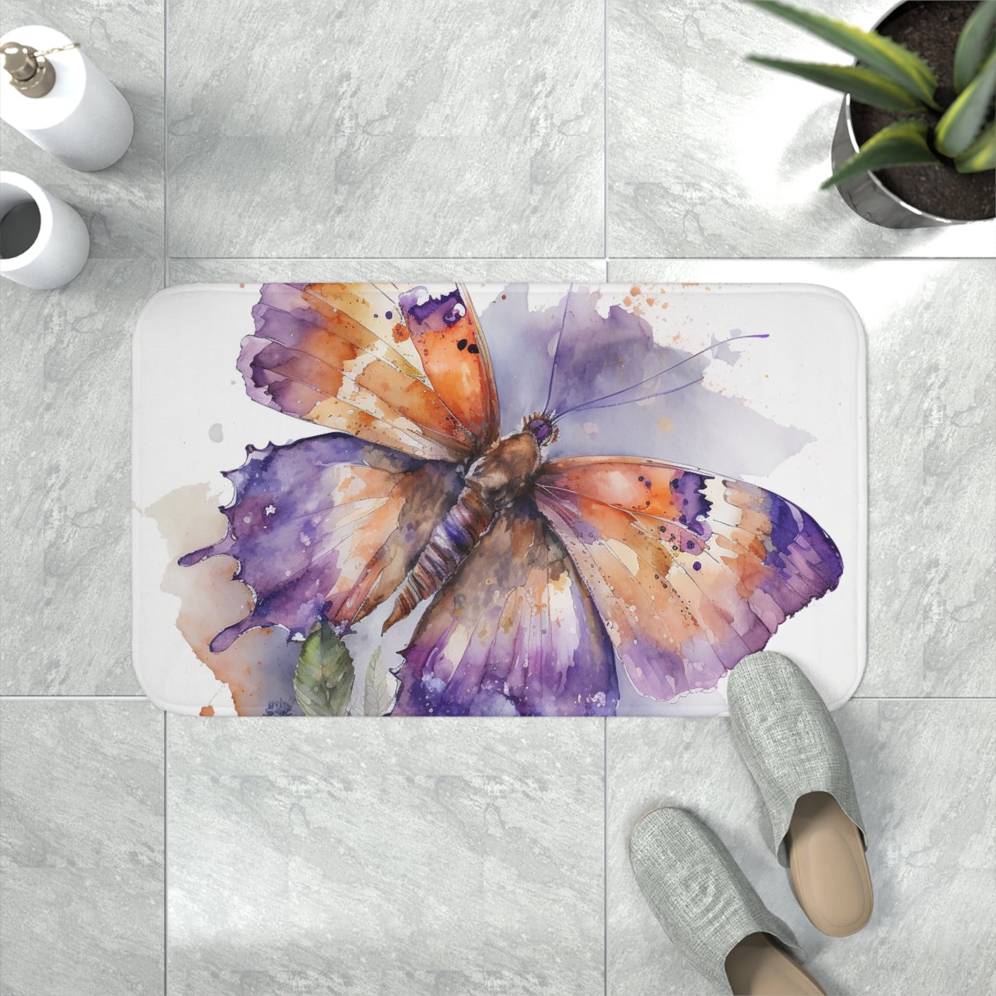 Memory Foam Bath Mat MerlinRose Watercolor Butterfly 1