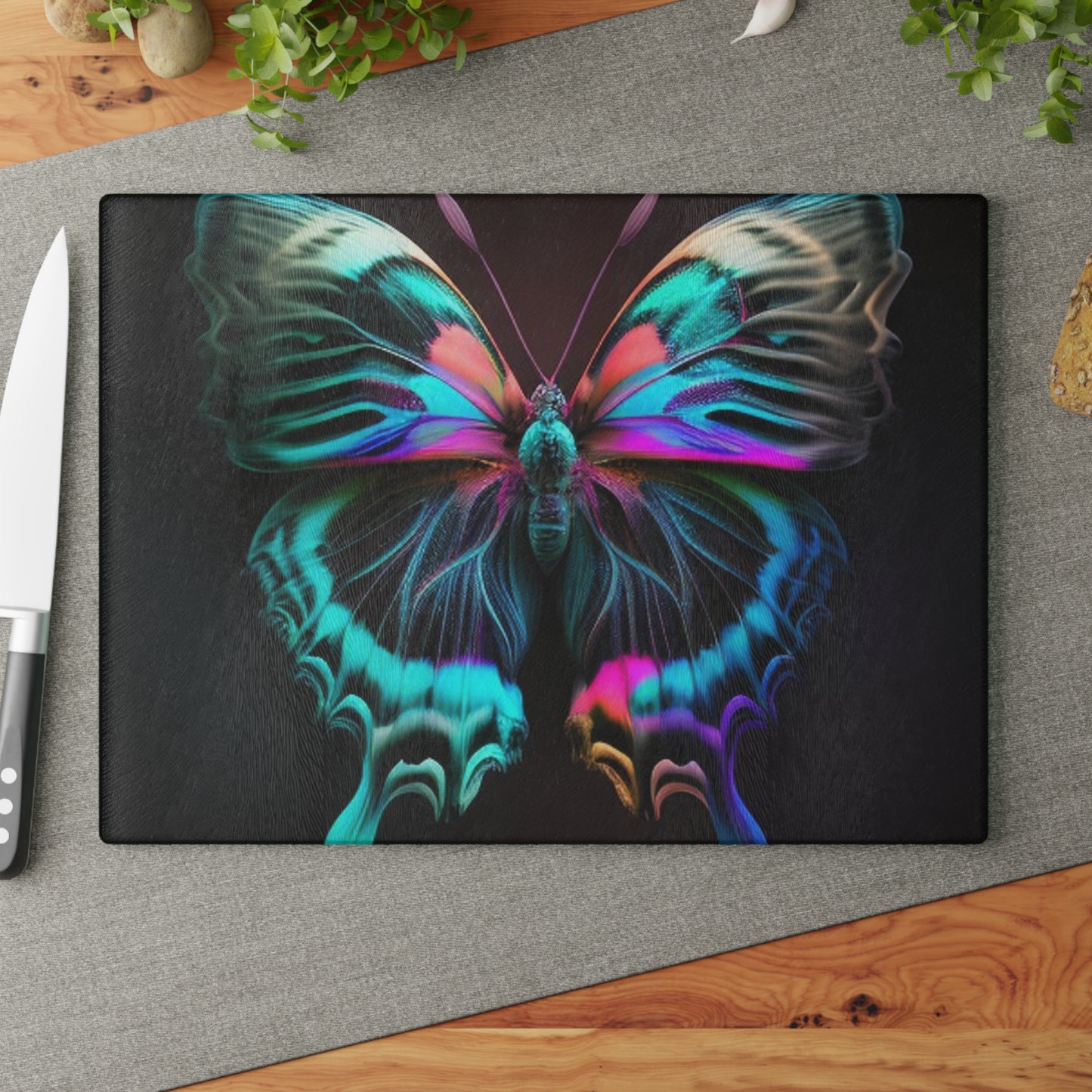 Glass Cutting Board Neon Butterfly Fusion 3