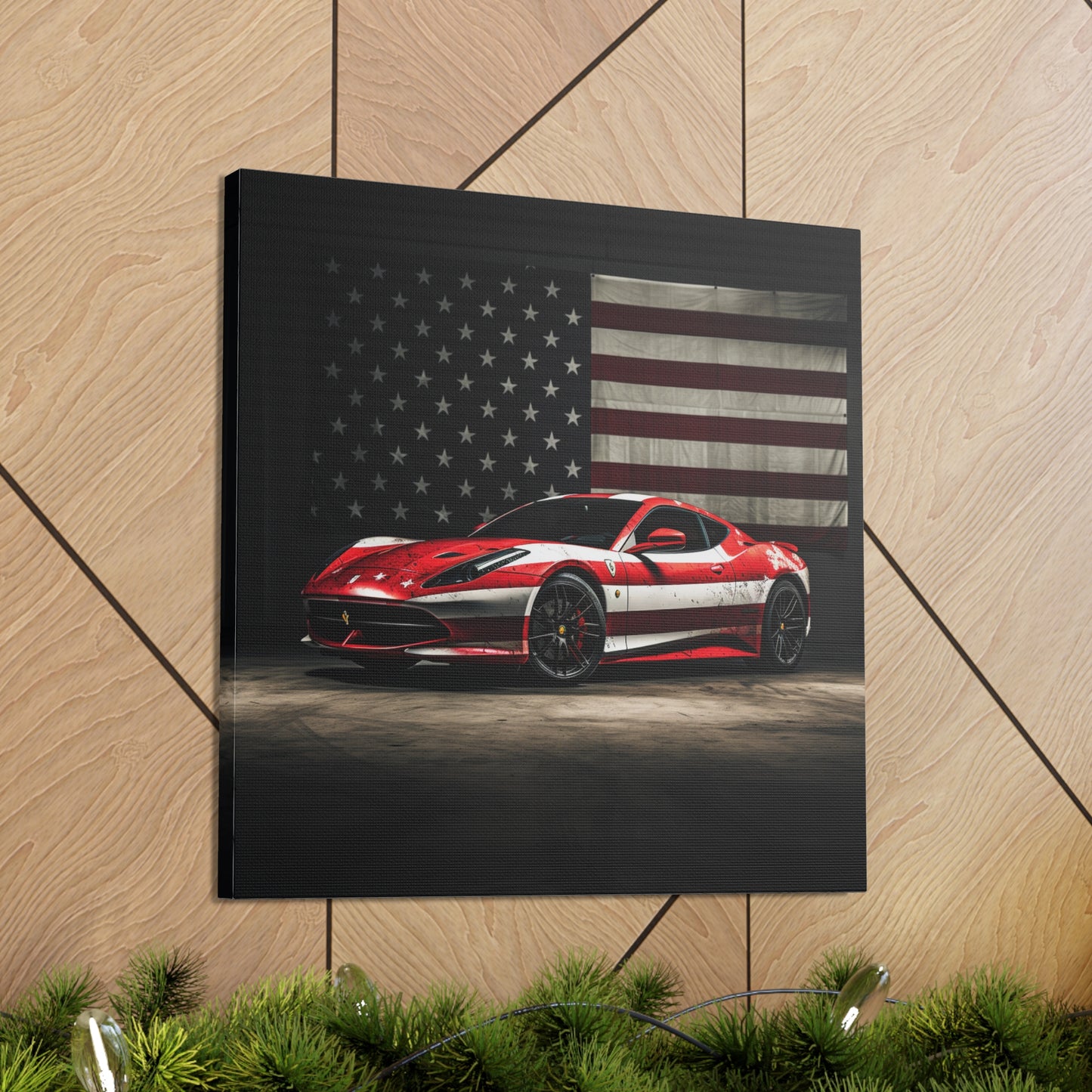 Canvas Gallery Wraps American Flag Background Ferrari 1