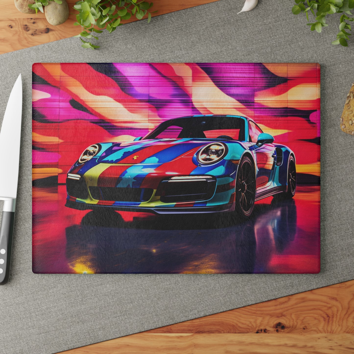 Glass Cutting Board Macro American Flag Porsche 1