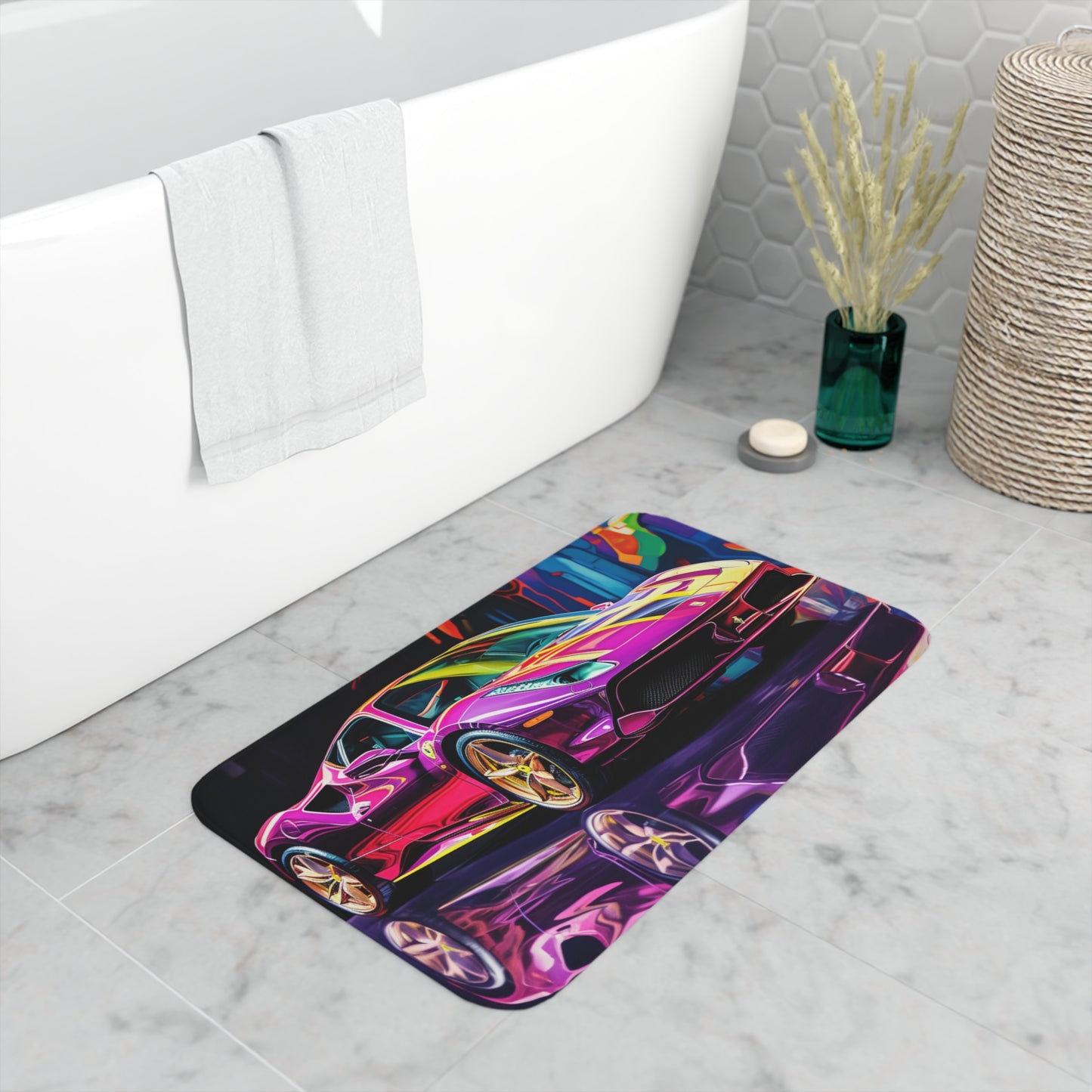 Memory Foam Bath Mat Pink Macro Ferrari 2