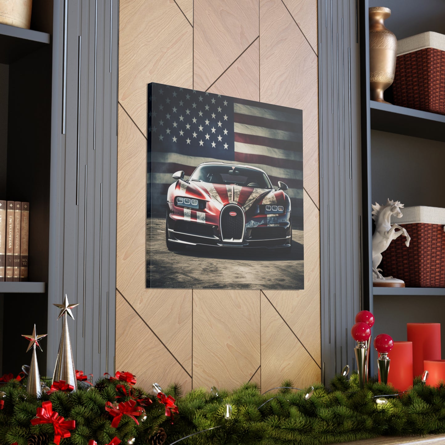 Canvas Gallery Wraps American Flag Background Bugatti 3