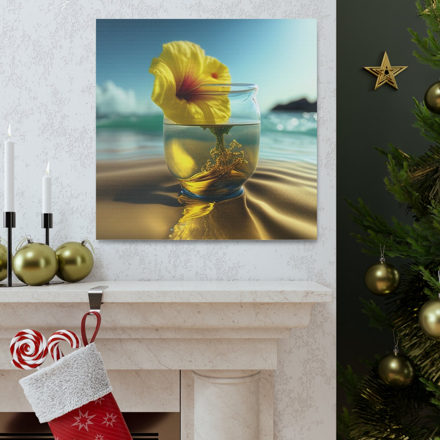 Canvas Gallery Wraps Yellow Hibiscus glass 1