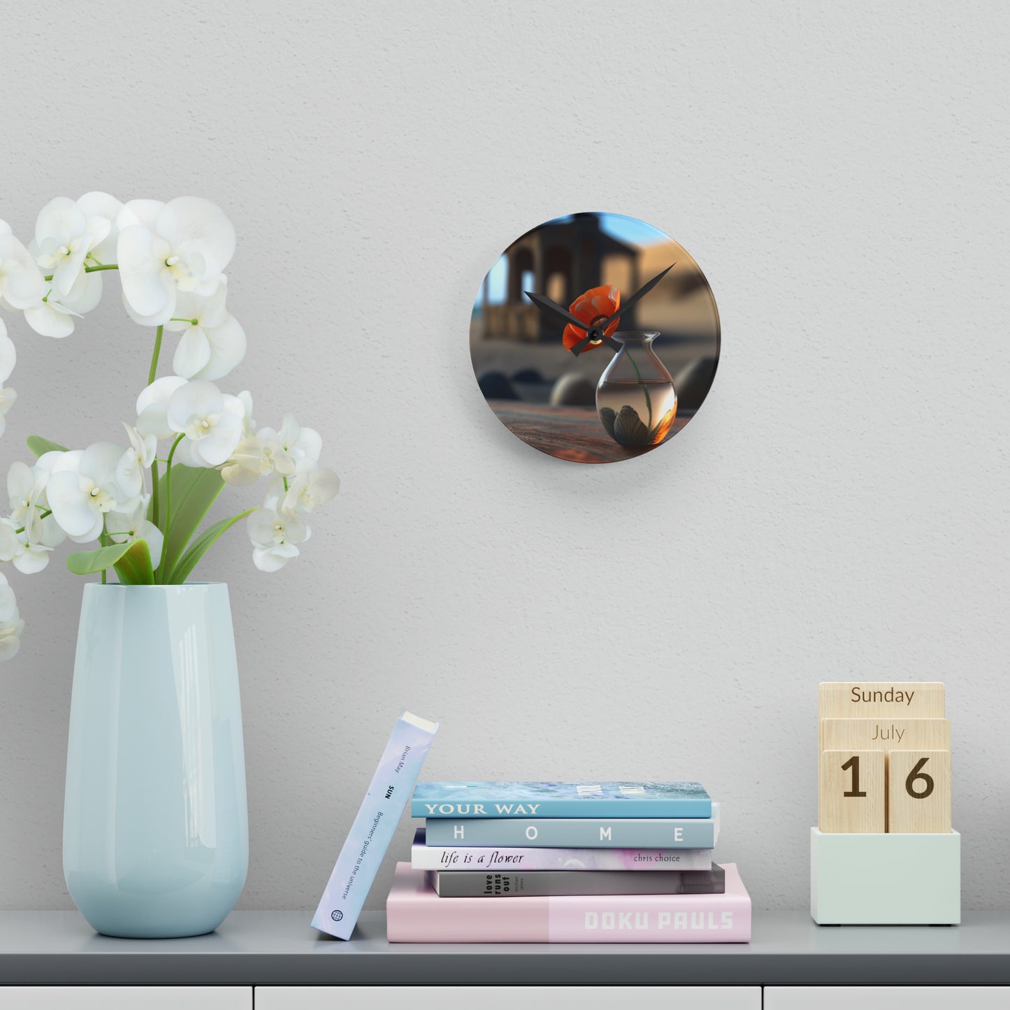 Acrylic Wall Clock Poppy in a Glass Vase 1