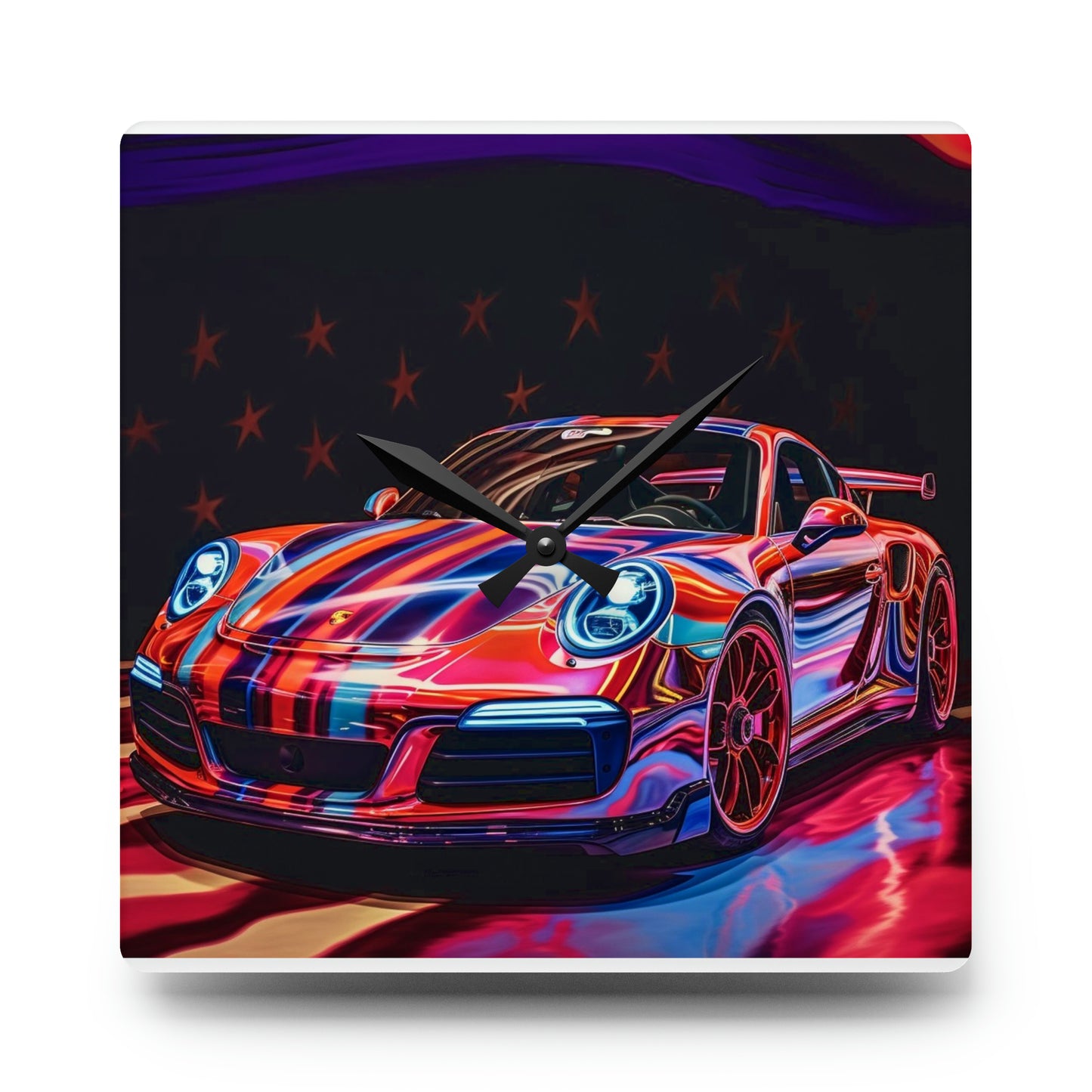 Acrylic Wall Clock American Flag Colored Porsche 1