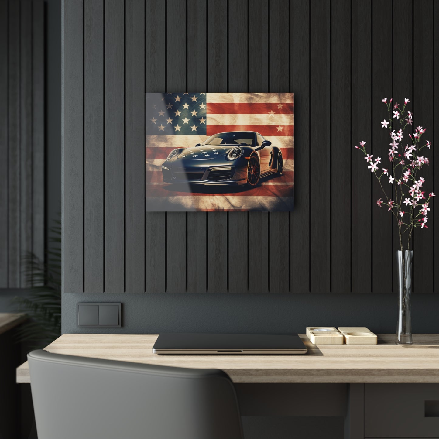 Acrylic Prints Abstract American Flag Background Porsche 3