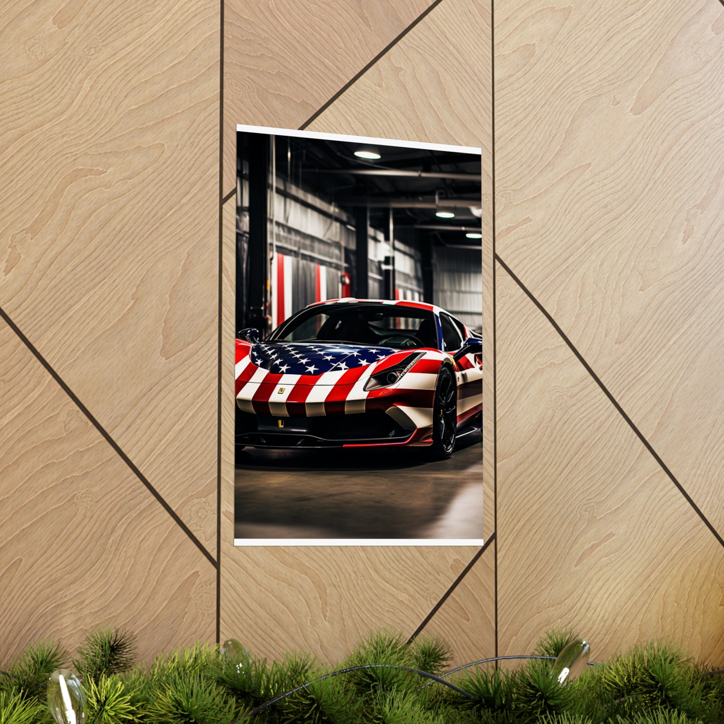 Premium Matte Vertical Posters American Flag Farrari 3