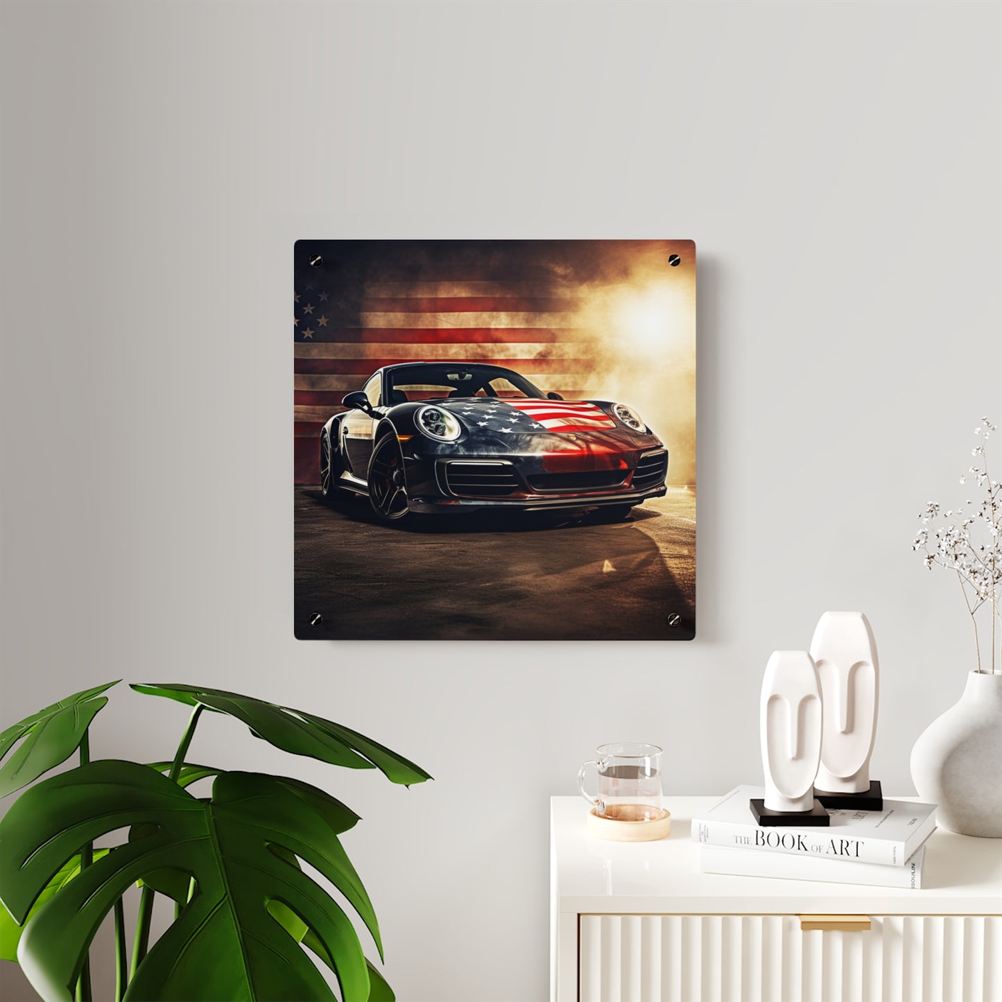 Acrylic Wall Art Panels Abstract American Flag Background Porsche 1