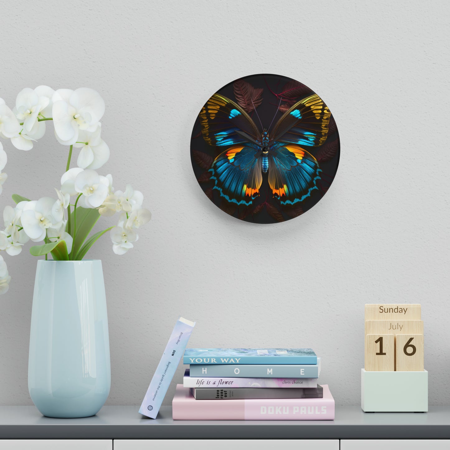 Acrylic Wall Clock Neon Butterfly Flair 1