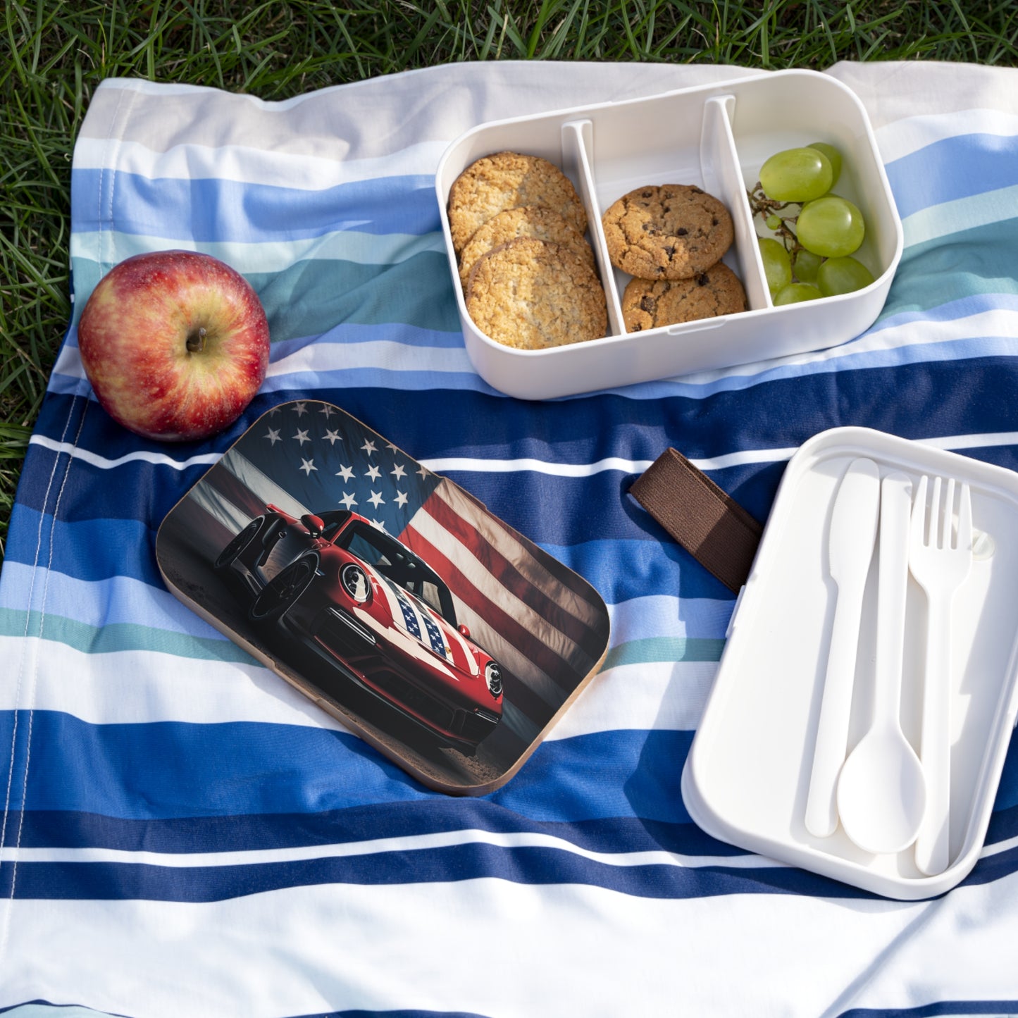 Bento Lunch Box American Flag Background Porsche 3