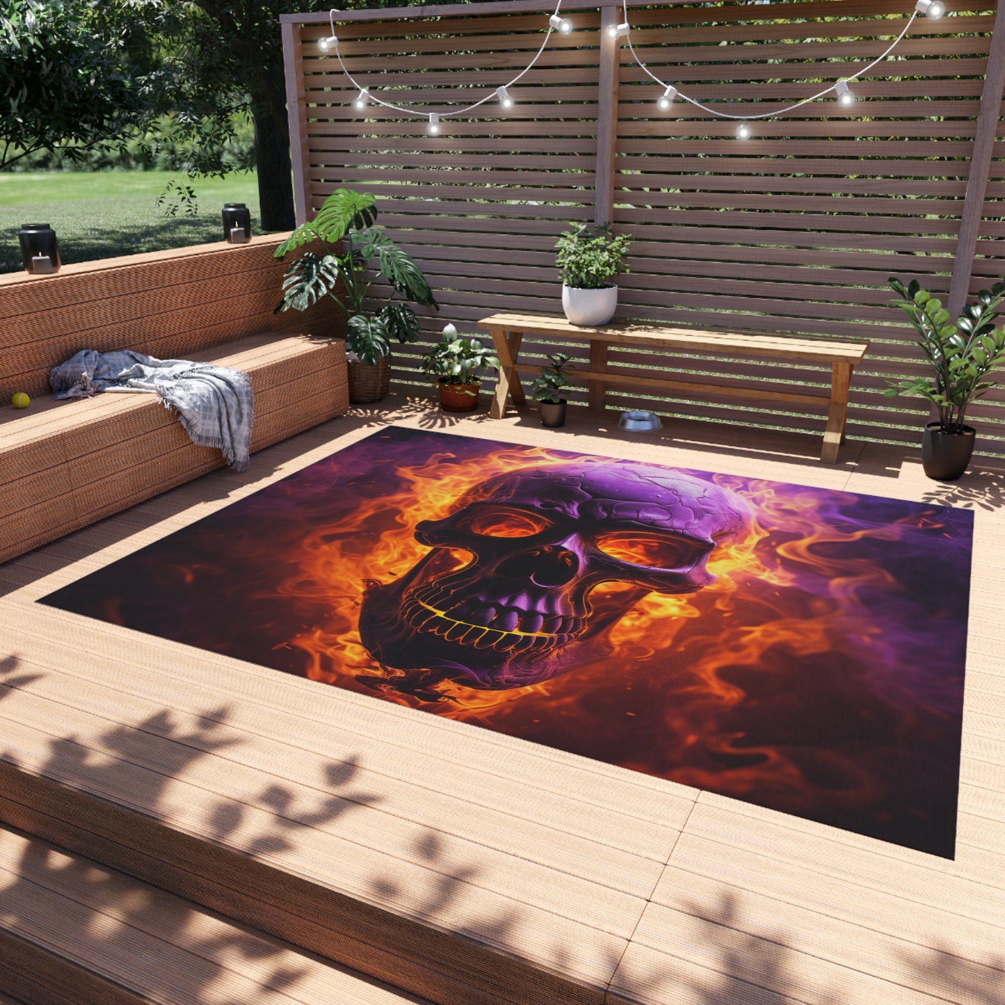 Outdoor Rug  Skull Flames 3