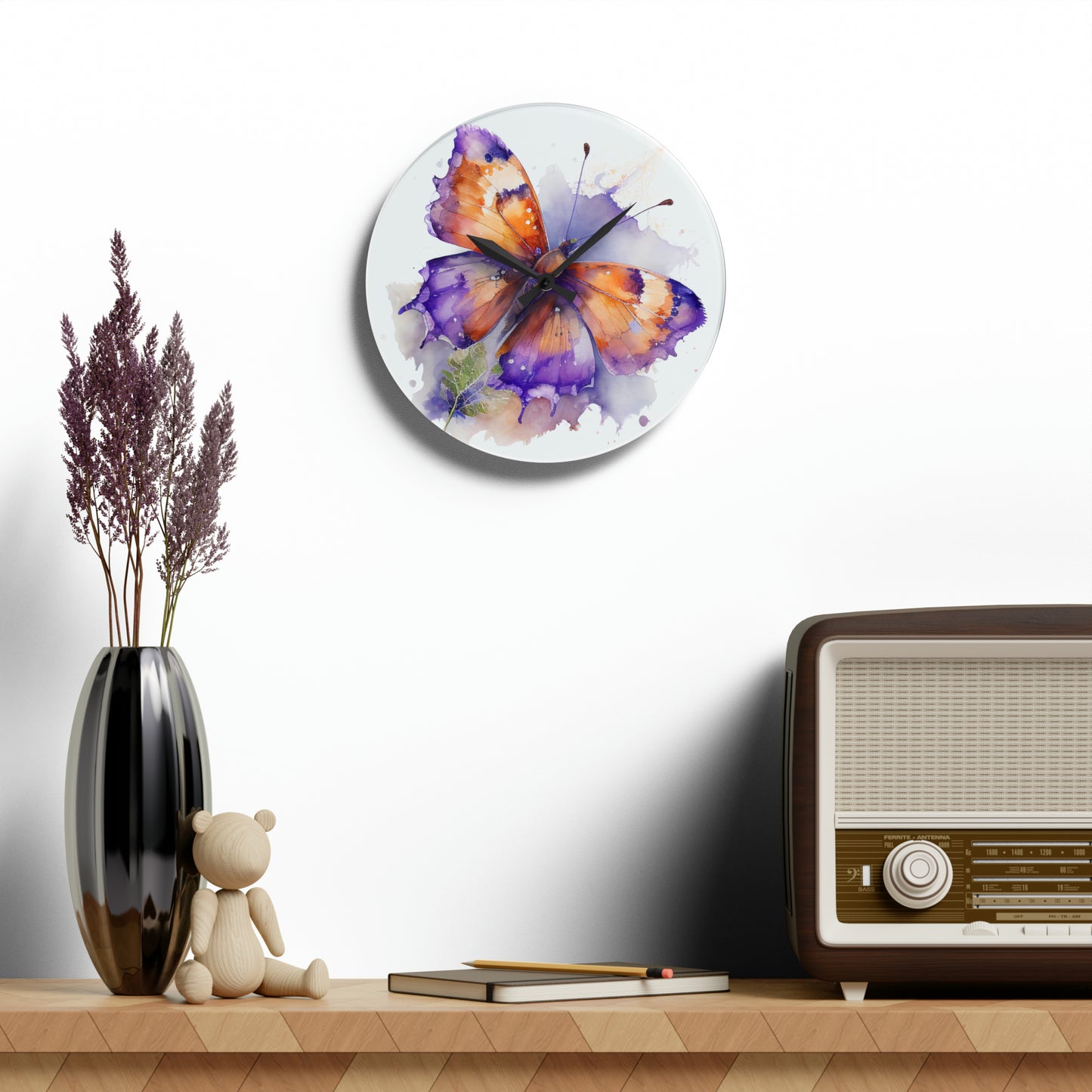 Acrylic Wall Clock MerlinRose Watercolor Butterfly 2