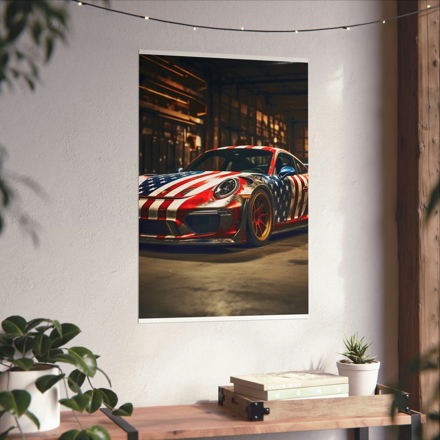 Premium Matte Vertical Posters American Flag Porsche 4