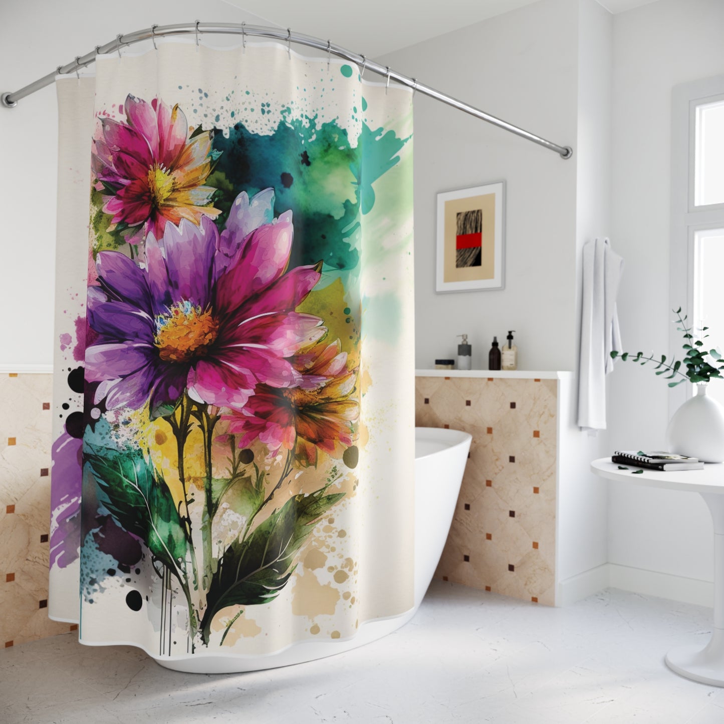 Polyester Shower Curtain Bright Spring Flowers 1