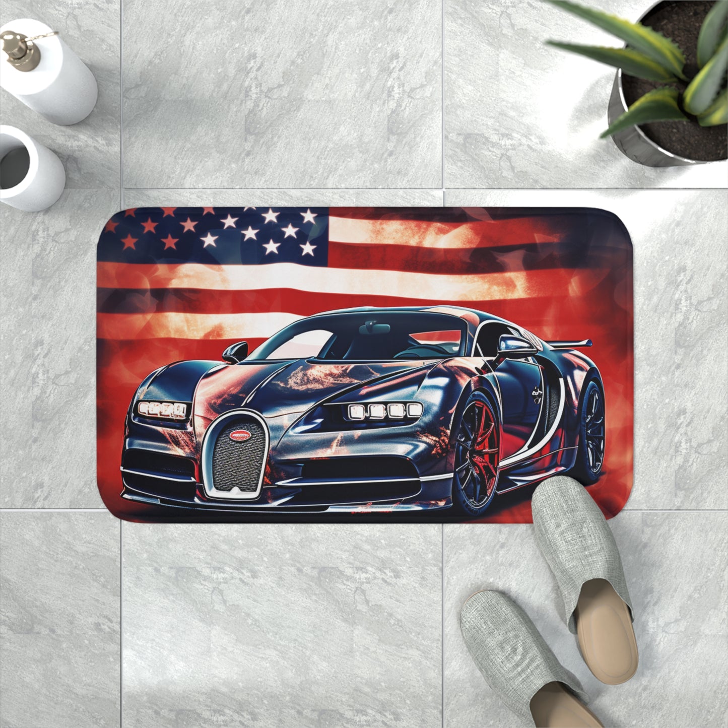 Memory Foam Bath Mat Abstract American Flag Background Bugatti 4