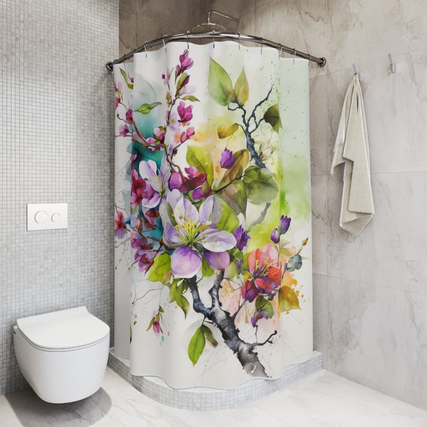 Polyester Shower Curtain Mother Nature Bright Spring Colors Realistic Watercolor 4
