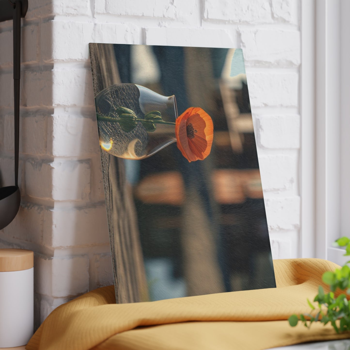 Glass Cutting Board Orange Poppy in a Vase 4