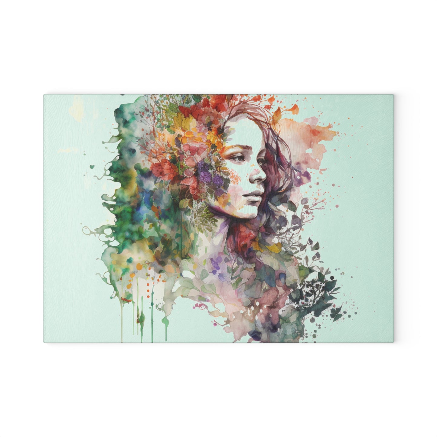 Glass Cutting Board Mother Nature Bright Spring Colors Realistic Watercolor 3