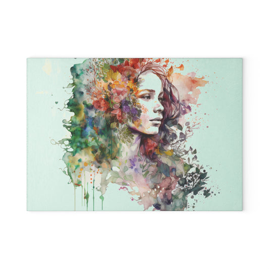 Glass Cutting Board Mother Nature Bright Spring Colors Realistic Watercolor 3