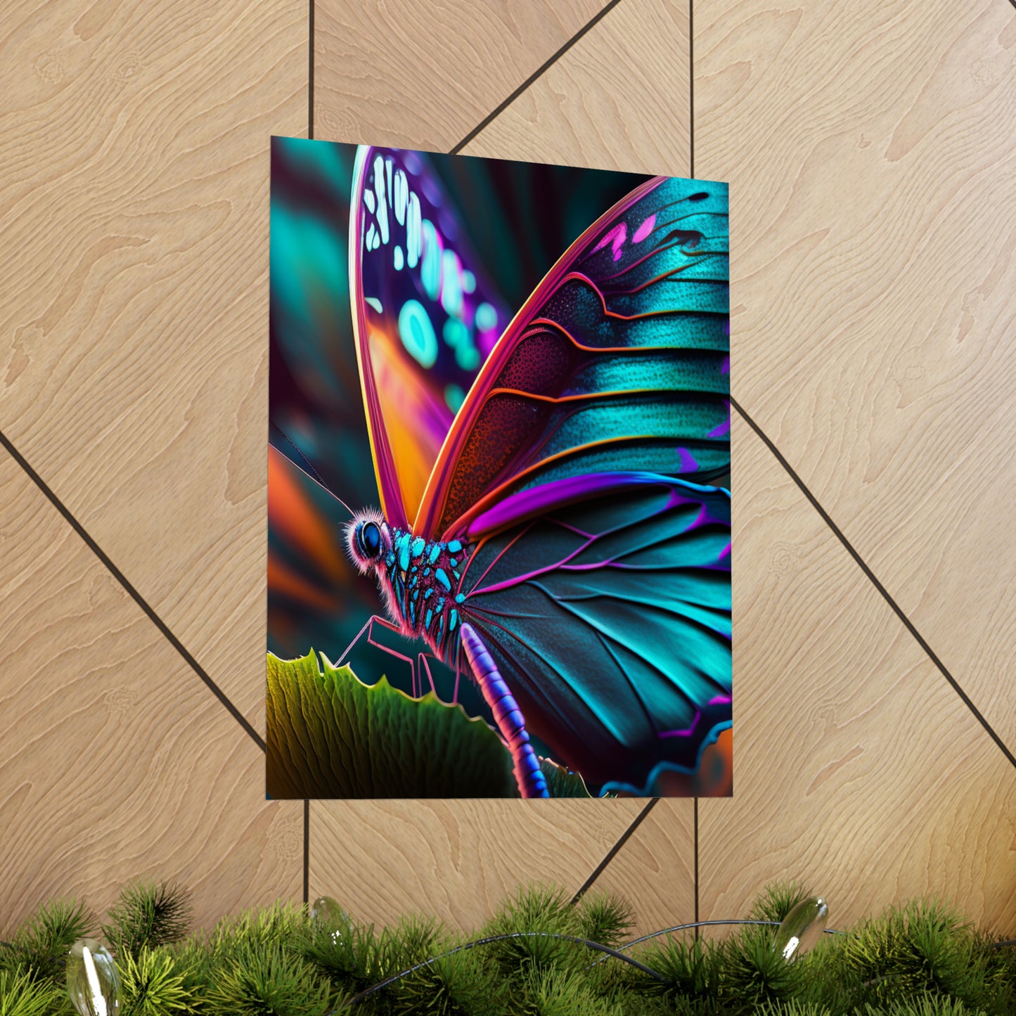 Premium Matte Vertical Posters Neon Butterfly Macro 1