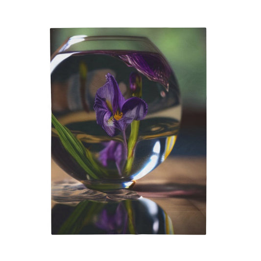 Velveteen Plush Blanket Purple Iris in a vase 1