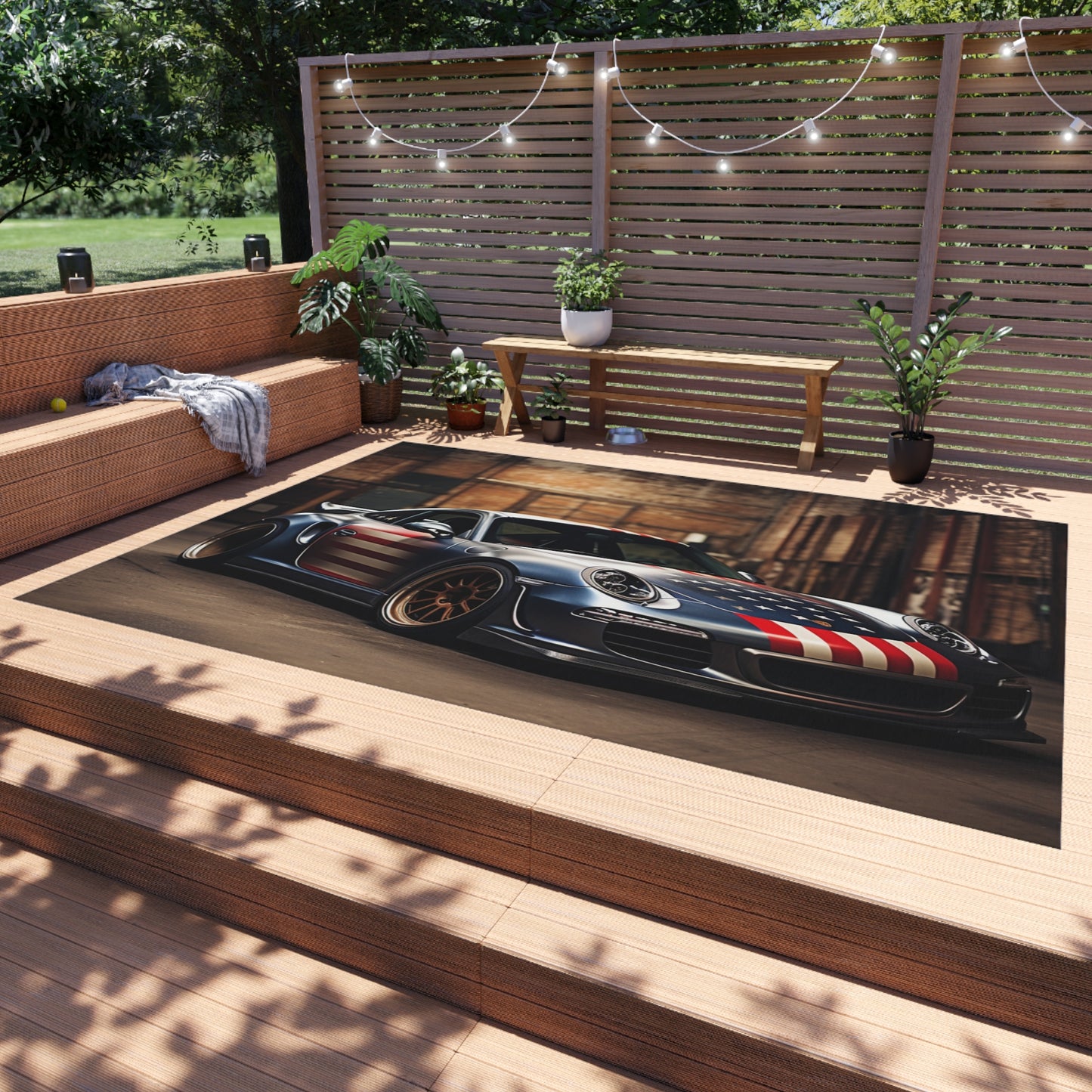 Outdoor Rug  American Flag Porsche 1