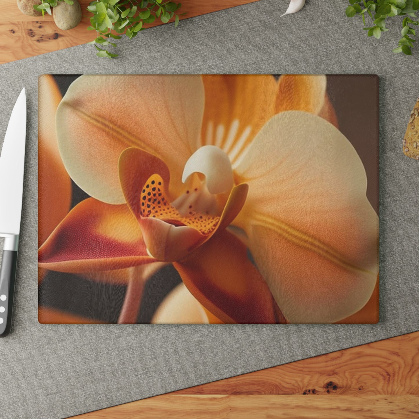 Glass Cutting Board Orange Orchid 3