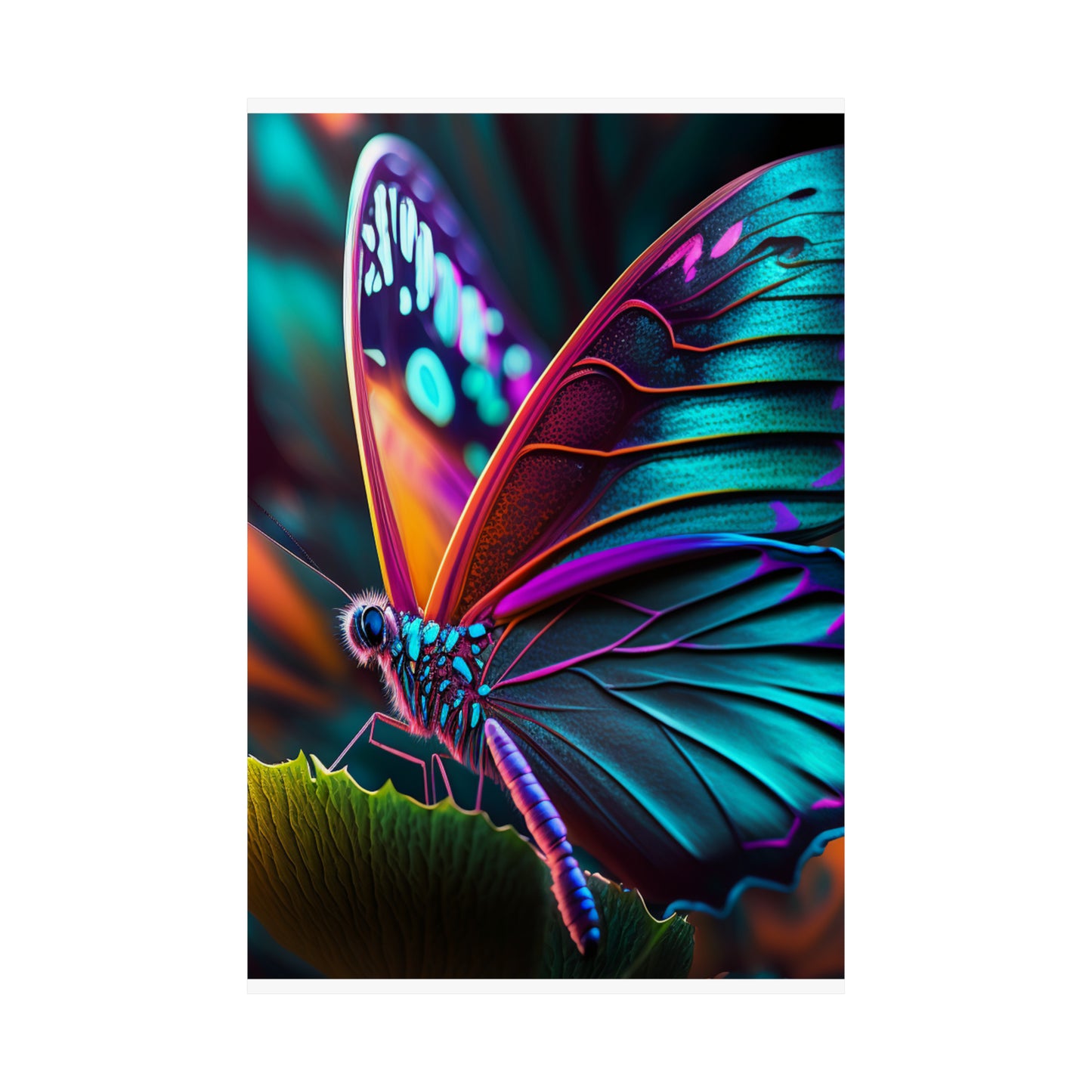 Premium Matte Vertical Posters Neon Butterfly Macro 1