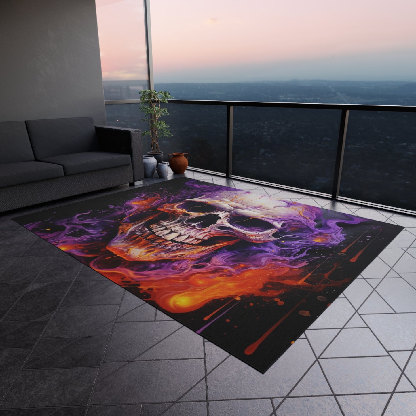 Outdoor Rug  Skull Flames 2
